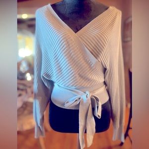 Gorgeous New Polyester Grey Drop Shoulder Belted Cardigan Size S